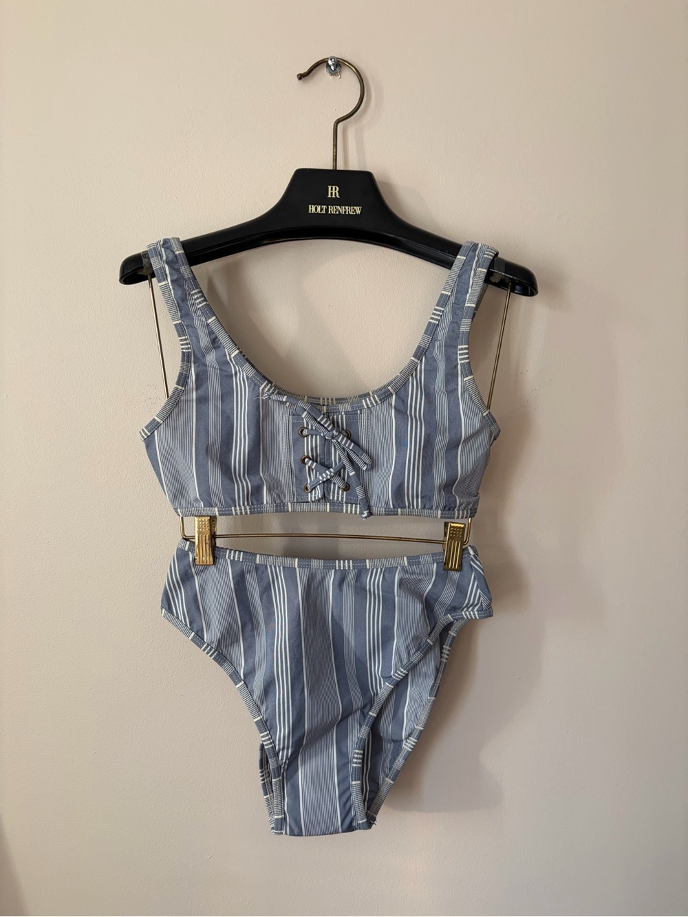 Escada - Blue Striped Lace-Up Kids One Piece Swimsuit by